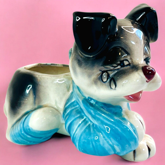 Lefton Other - Lefton Dog Planter YH 529 Japan Sticker Vintage Anthropomorphic Crying Sad Puppy